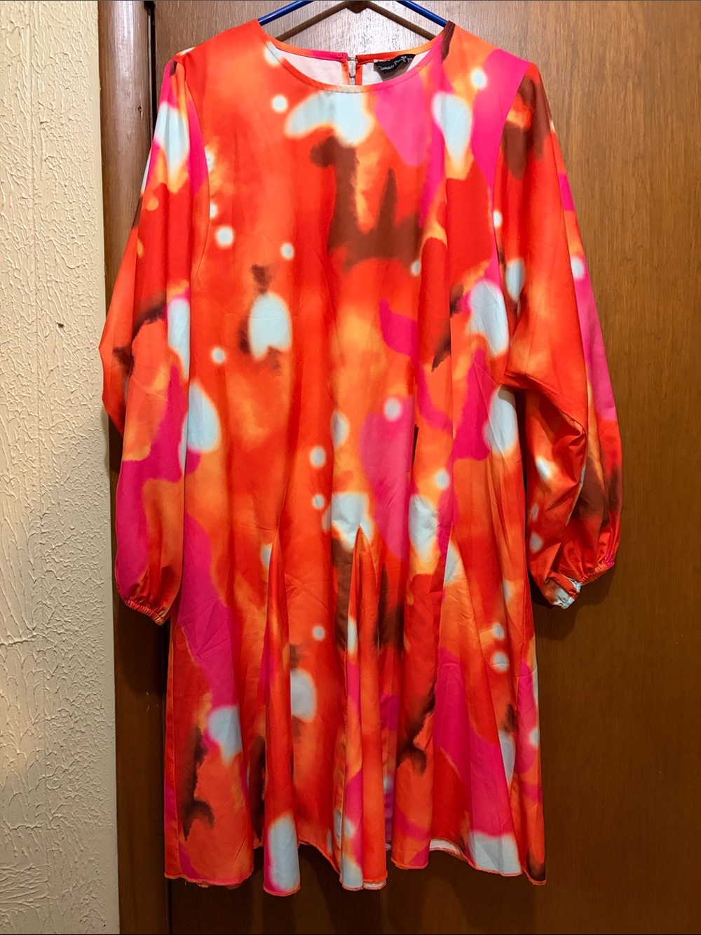 Bright Orange and Pink Abstract Print Midi Dress